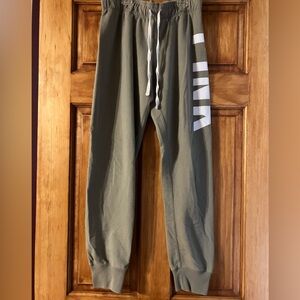 PINK Victoria’s Secret Washed Olive Green Lounge Joggers w/ White Logo Down Leg